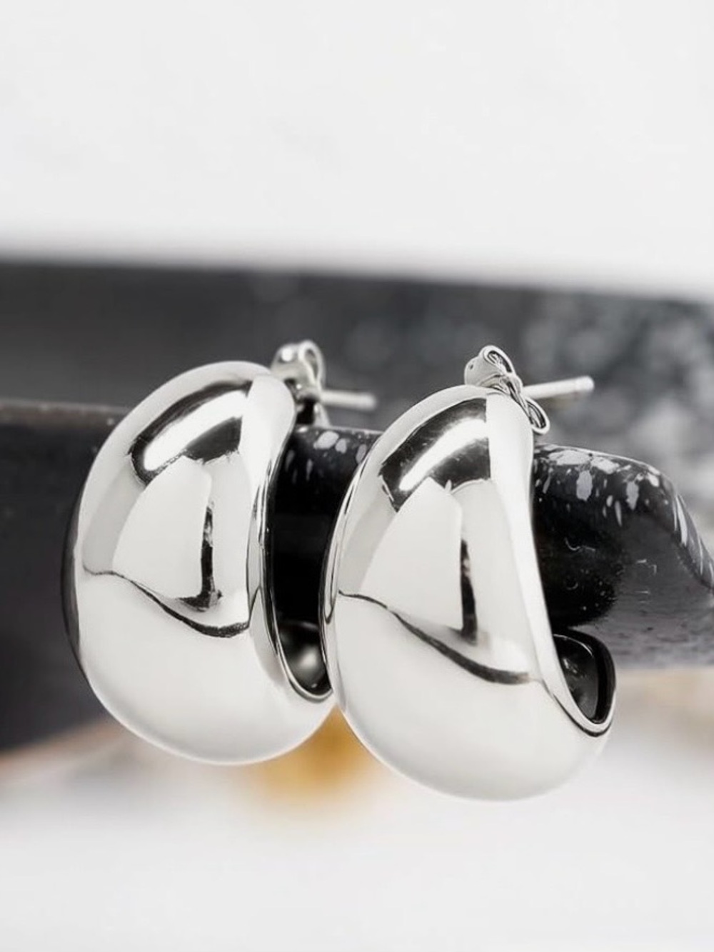 Classic Silver Hoop Stud Polished Meteorite Inspired Celestial Earrings New